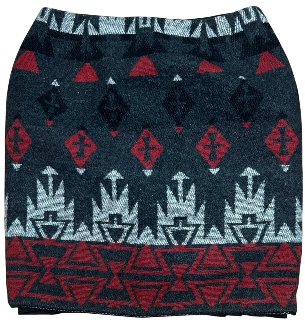 VTG The Last Best Place Southwestern Wool Blend Mini Skirt Black Red Aztec Sz 10